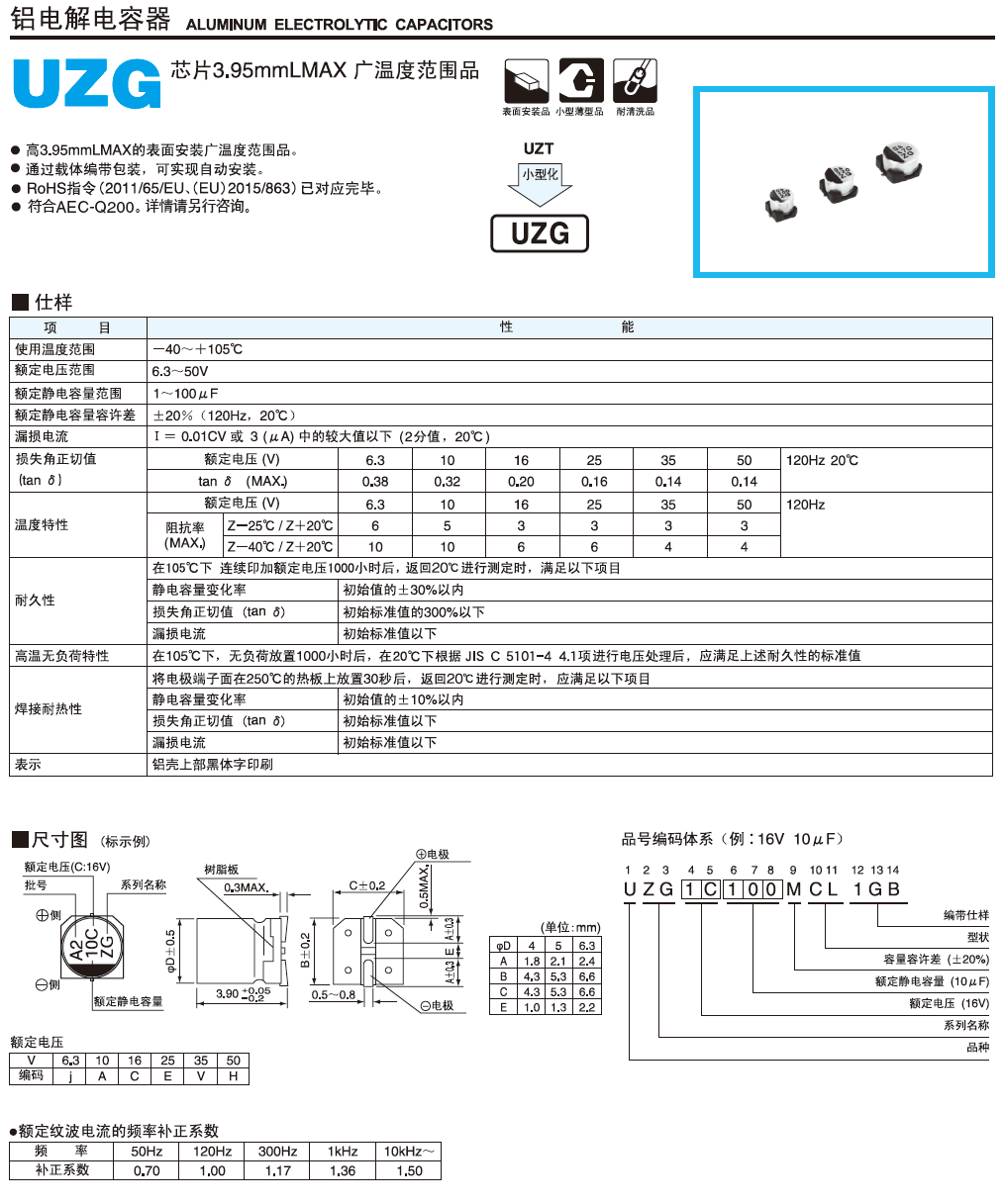 UZG超小型铝电解电容代码解说图